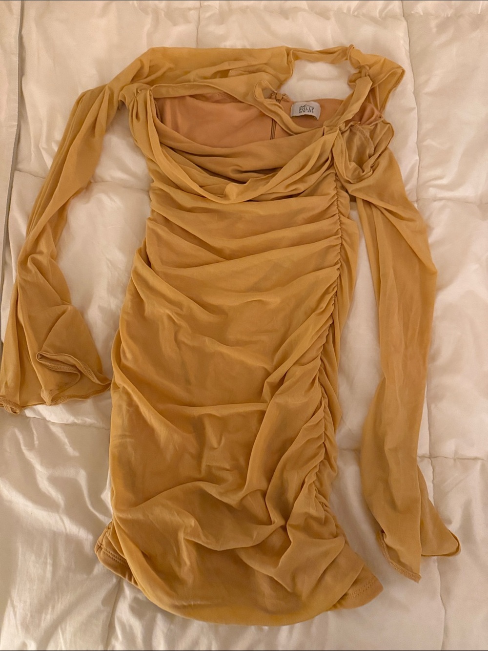 Oh Polly Mustard Ruched Long Sleeve Bodycon Dress